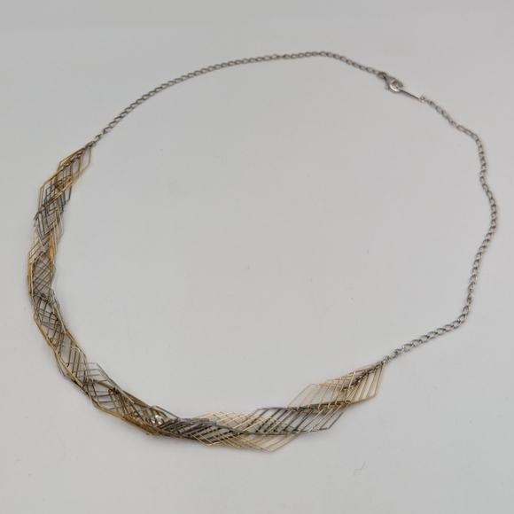 10K Yellow Gold 925 Sterling Silver Modernist Wire Abstract Necklace - Picture 4 of 11